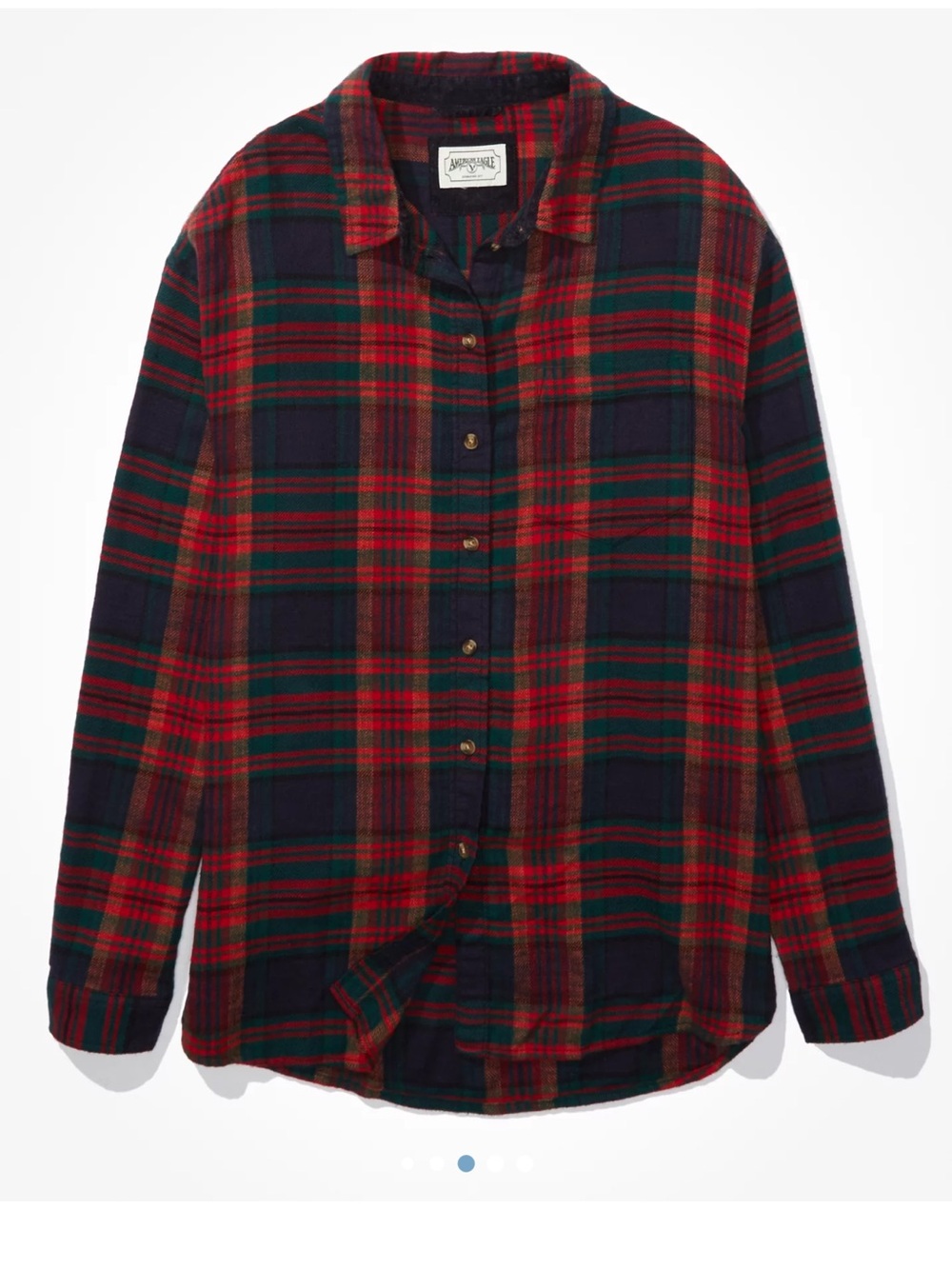 American Eagle Classic Red and Navy Plaid Button-Up Flannel Shirt